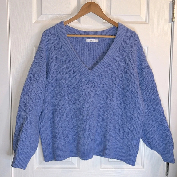 Reitmans Signature chunky v-neck sweater women’s XXL dusty blue knit - Picture 1 of 10